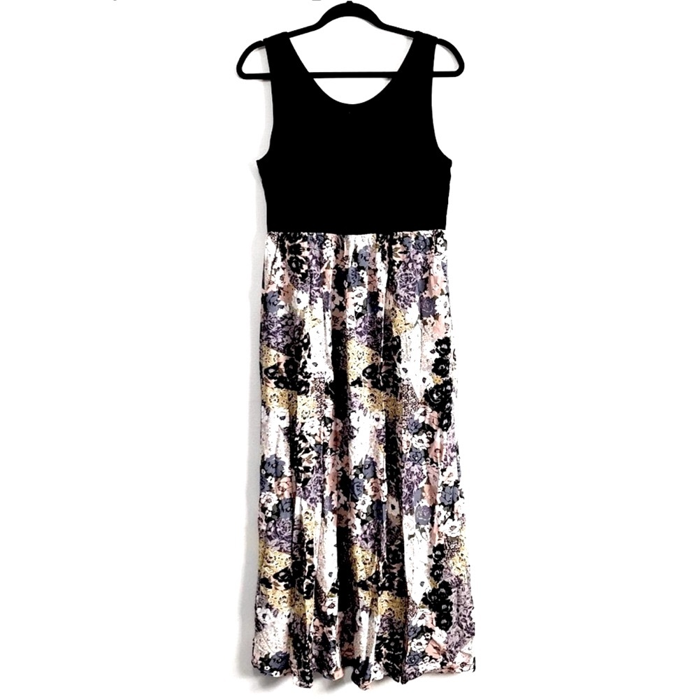 Nicole Miller New York Color Block Floral Print Sleeveless Maxi Dress